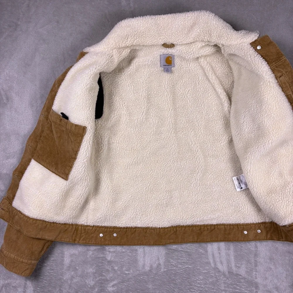 Carhartt Sherpa Lined Corduroy Jacket Women's‎ Small Tan Trucker Coat Work Wear